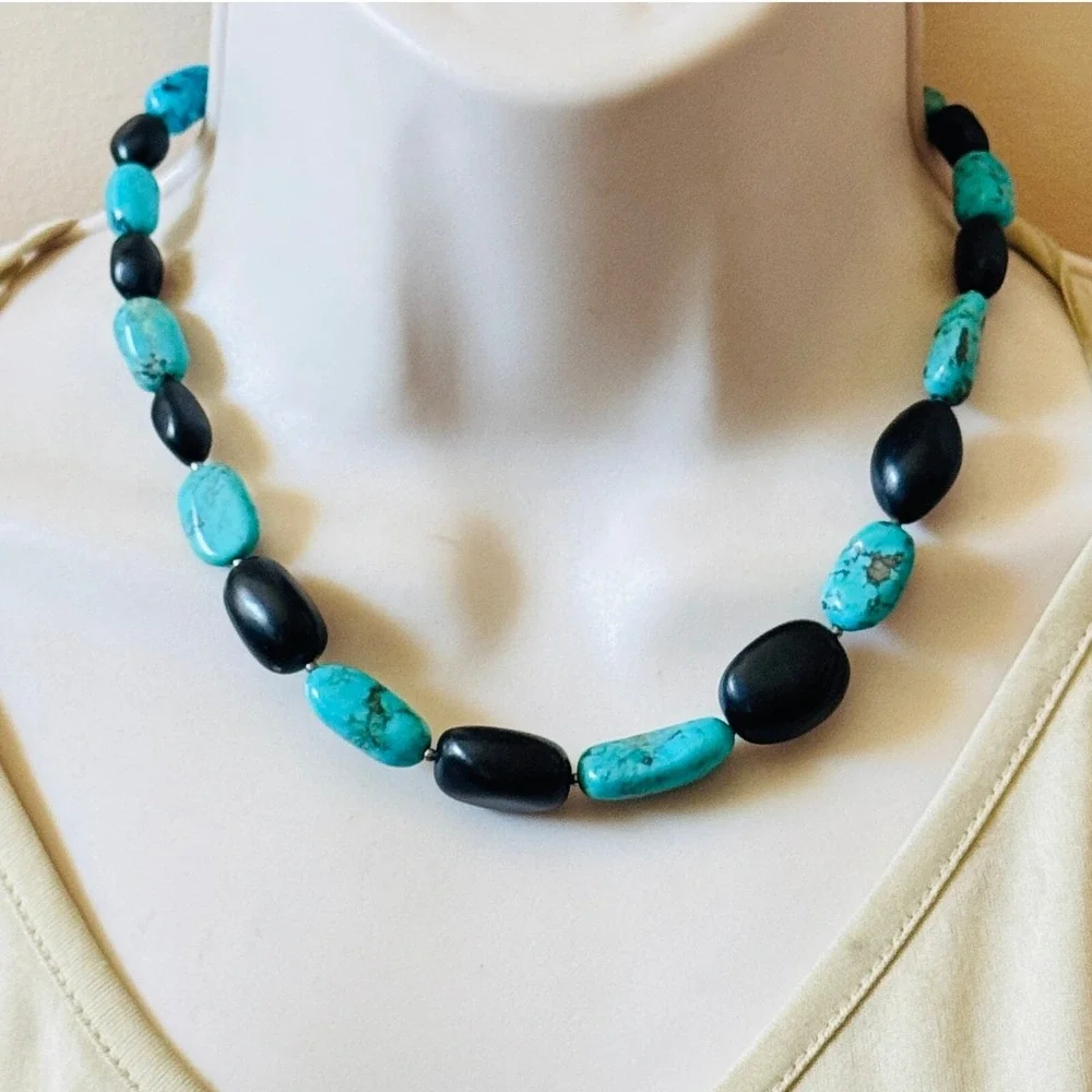Necklace VTG Natural‎ Turquoise Collar Beads Graduated Genuine Boho Genuine 16